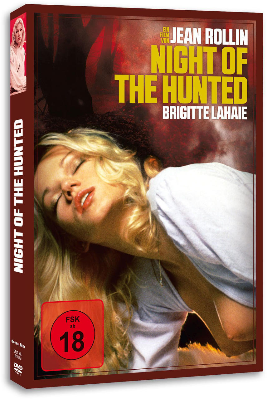 DVD-Cover mit dem Gesicht einer Frau. Der Titel lautet 'Night of the Hunted'. Die Bewertung ist FSK 18.