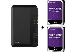 SYNOLOGY DiskStation DS220+ con 2x 2TB WD Purple Surveillance (HDD) - Server NAS (HDD, 4 TB, Nero)