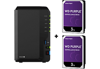 SYNOLOGY DiskStation DS220+ avec 2x 3TB WD Purple Surveillance (HDD) - Serveur NAS (HDD, 6 TB, Noir)