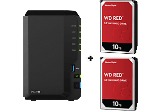 SYNOLOGY DiskStation DS220+ con 2x 10TB WD Red NAS (HDD) - Server NAS (HDD, 20 TB, Nero)