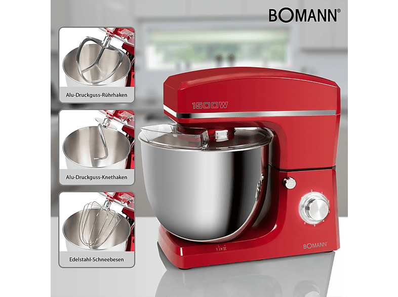 Bomann KM 6036CB Küchenmaschine Rot (Rührschüsselkapazität: 10 l, 1500 Watt) — Foto 4 von 5