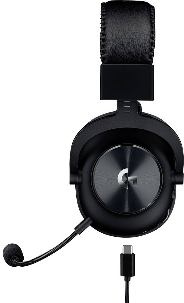 Fekete Logitech gamer fejhallgató mikrofonnal és USB-C csatlakozóval.