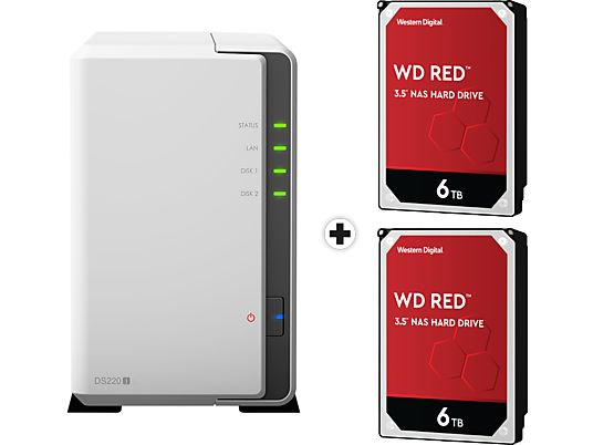SYNOLOGY DiskStation DS220j con 2x 6TB WD Red NAS (HDD) - Server NAS (HDD, 12 TB, Bianco)