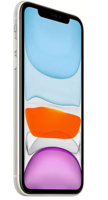 Ekranında renkli soyut arka planı olan gümüş iPhone 11.