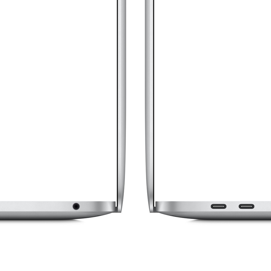 Dos laptops plateadas, vista lateral, ligeramente separadas, sobre fondo blanco. Puertos visibles.