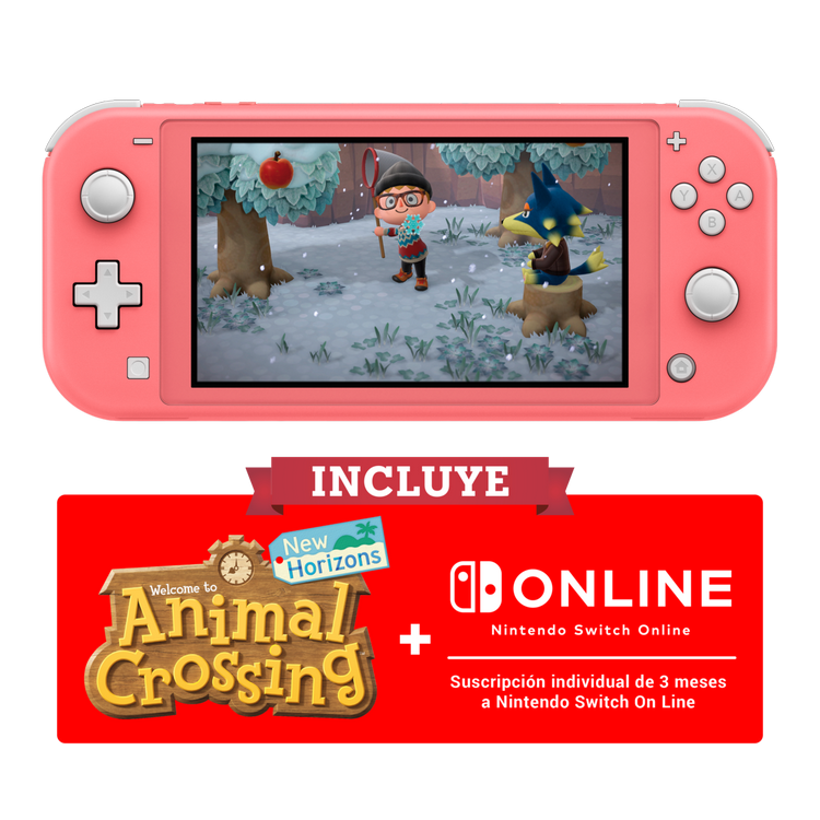 Consola - Nintendo Switch Lite, Portátil, Coral + Animal Crossing: New horizons (Código digital)