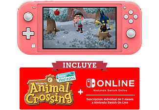 Consola - Nintendo Switch Lite, Portátil, Coral + Animal Crossing: New horizons (Código digital)