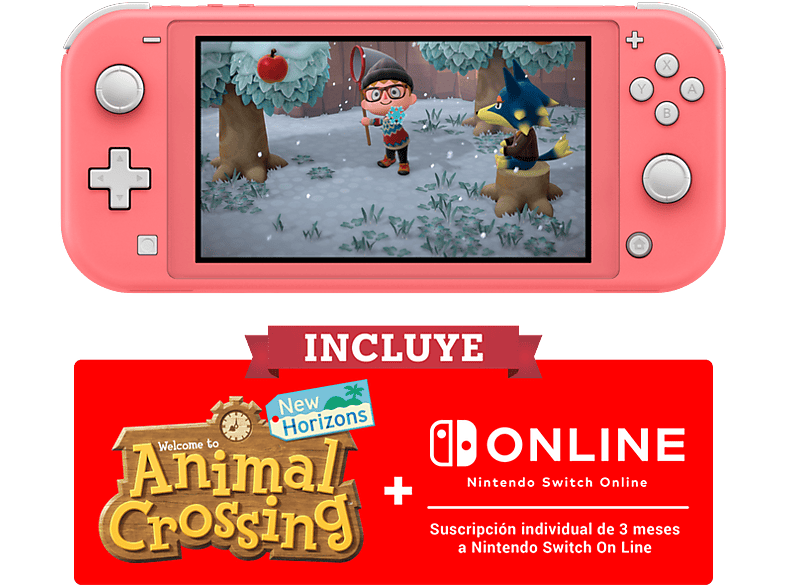 Consola | Nintendo Switch Lite, Portátil, Coral + Animal Crossing