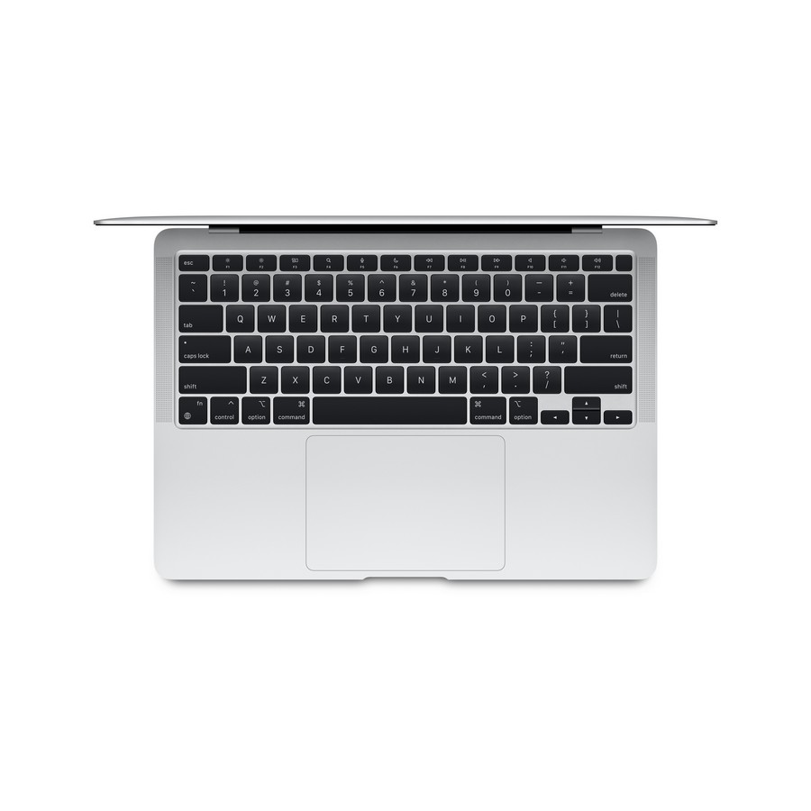 Una vista desde arriba de un MacBook plateado con el teclado visible.