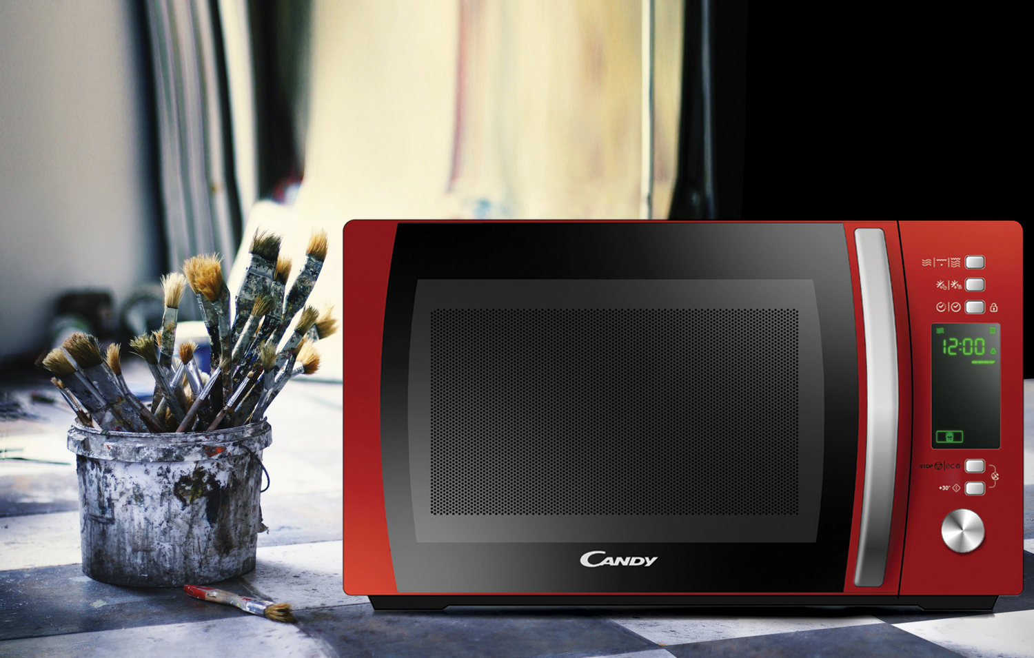 Microondas con grill - Candy X-Range CMXG20DR, 700 W, 5 niveles, Descongelación, Inicio diferido, 20 l, Rojo