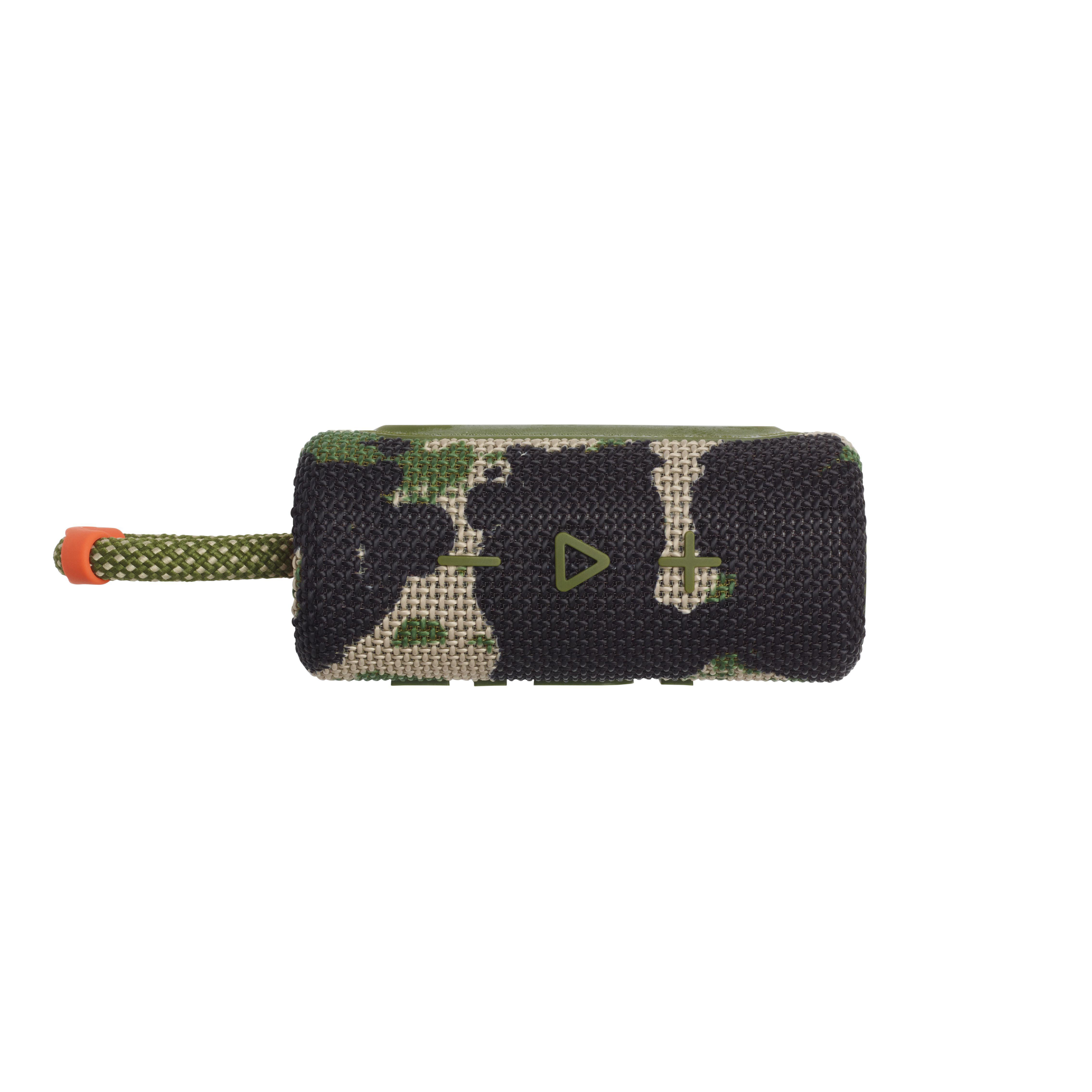 Tarnlautsprecher mit grünem Play-Button. Er befindet sich auf weißem Hintergrund.
