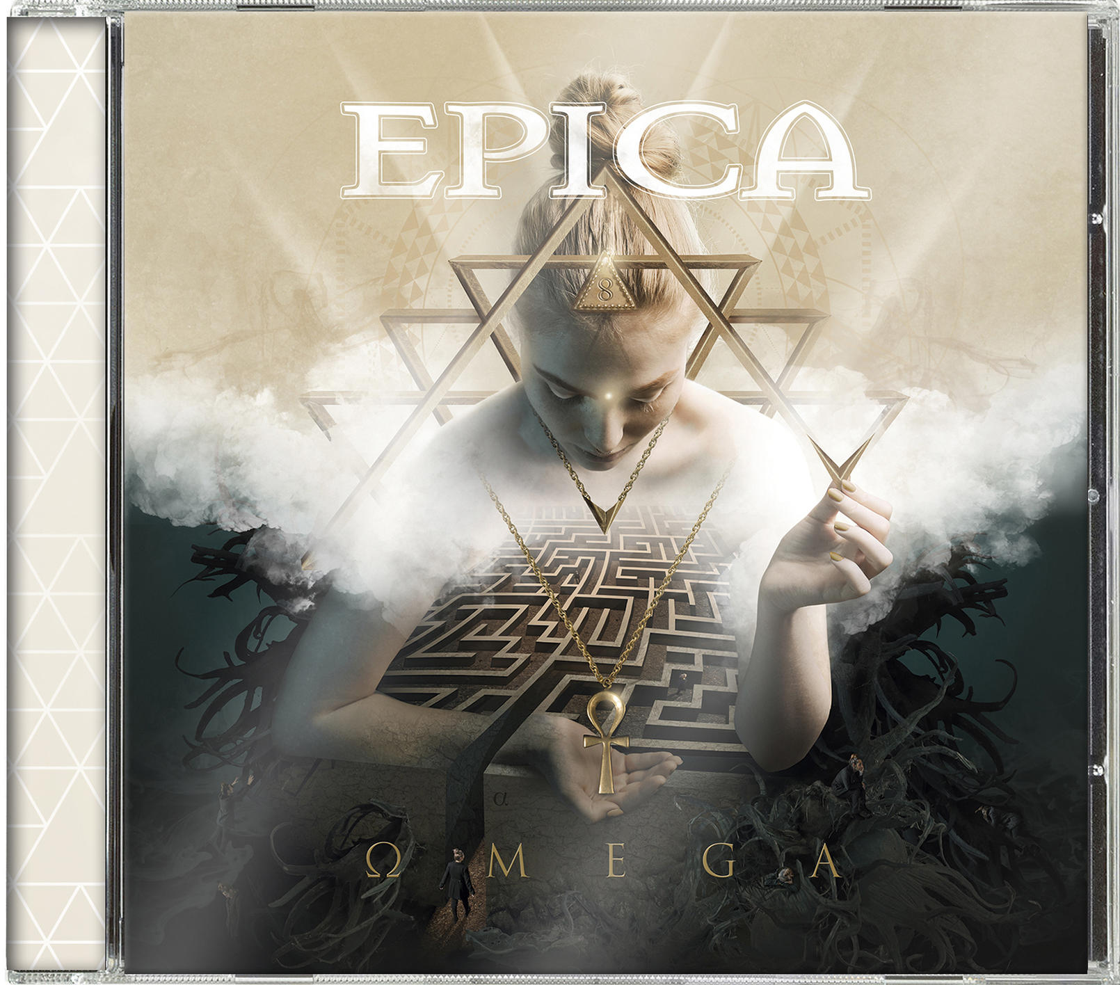 Albumcover-Artwork der Band Epica mit einer Frau und einer Labyrinth-Grafik.