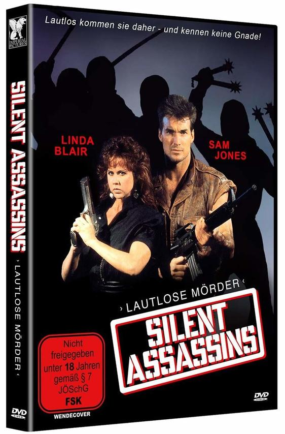 DVD-Cover des Films 'Silent Assassins'. Zwei Personen mit Waffen werden gezeigt. Der Titel ist sichtbar.