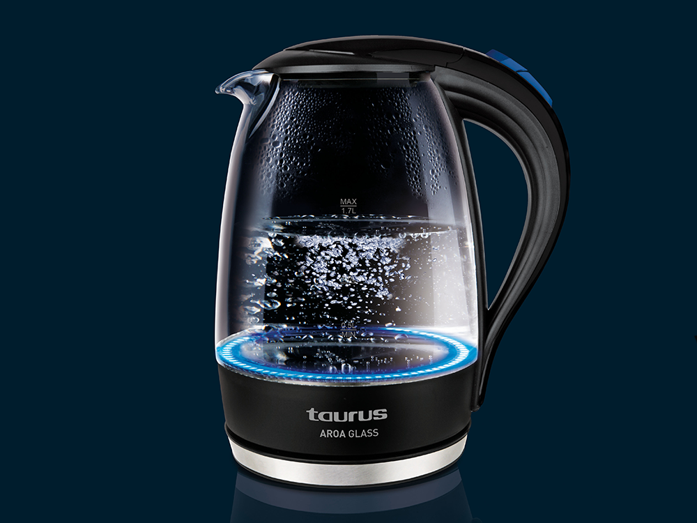 Hervidora - Taurus Aroa Glass, 2200 W, 1.8 L, gira 360º, sin cable, Transparente