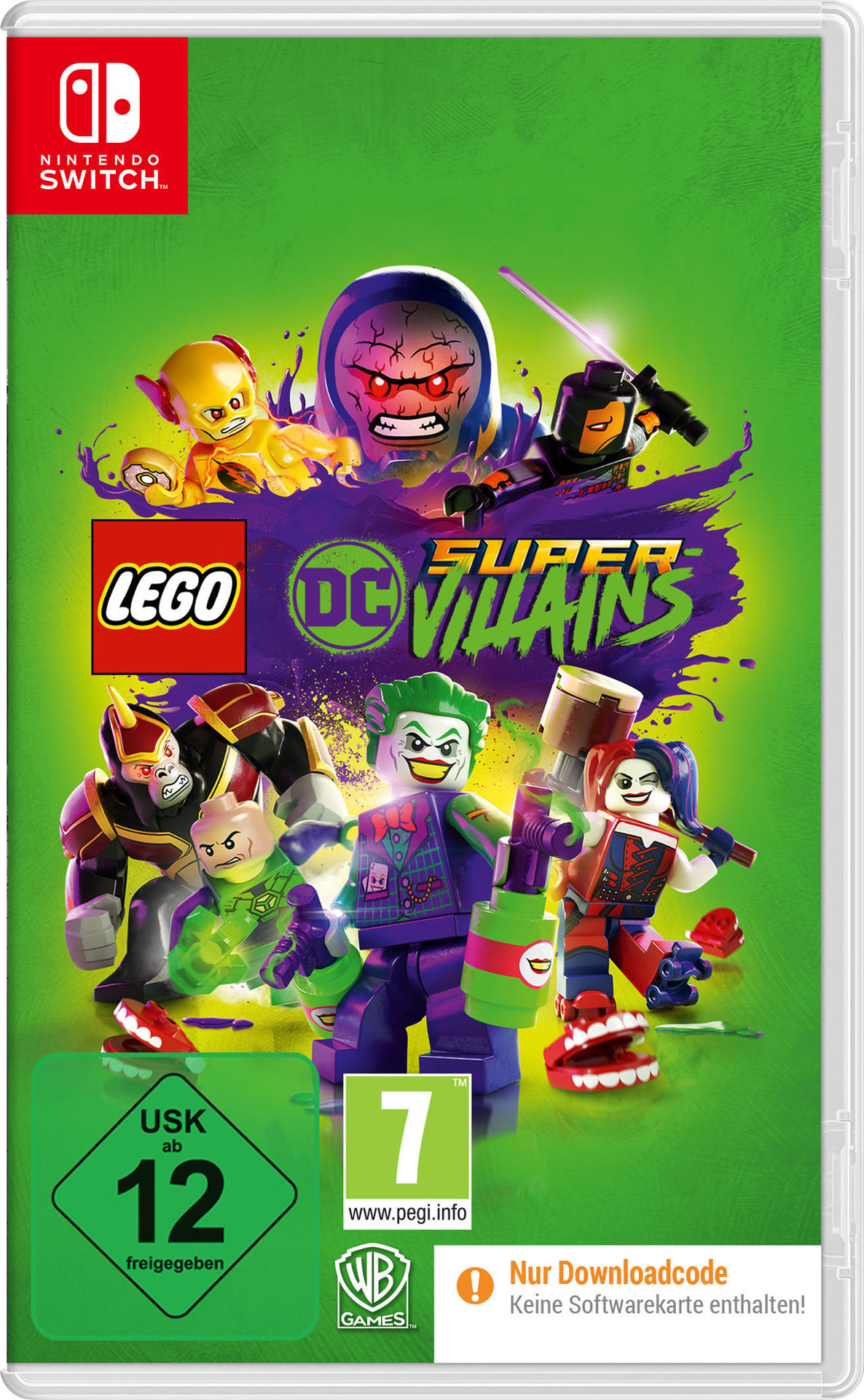 Nintendo Switch Spielbox für Lego DC Super-Villains, mit Charakteren.