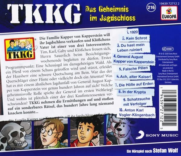 Rückseite eines TKKG-DVD-Covers mit Text und Cartoon-Illustrationen.