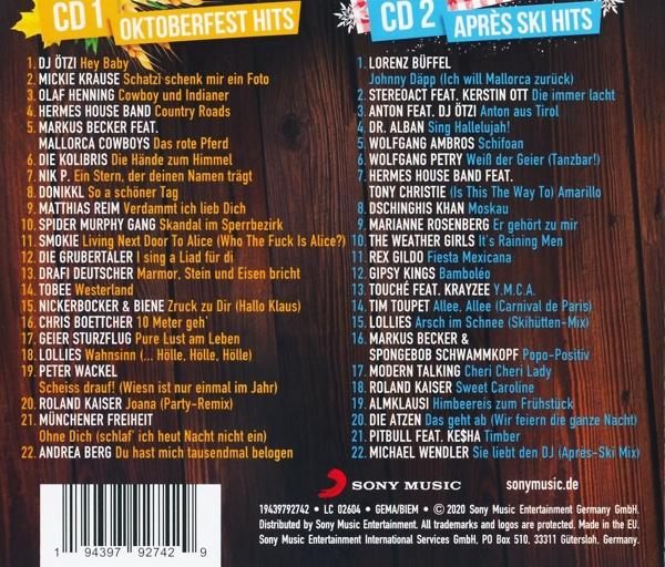 CD-Cover von Oktoberfest- und Après-Ski-Hits. Text und Logos auf Vorder- und Rückseite.