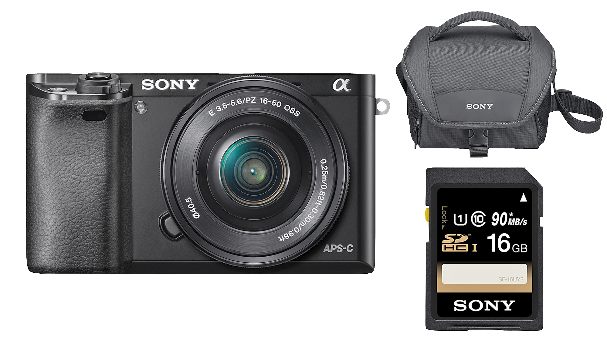 SONY Alpha A6000 kit, tas + SD-kaart