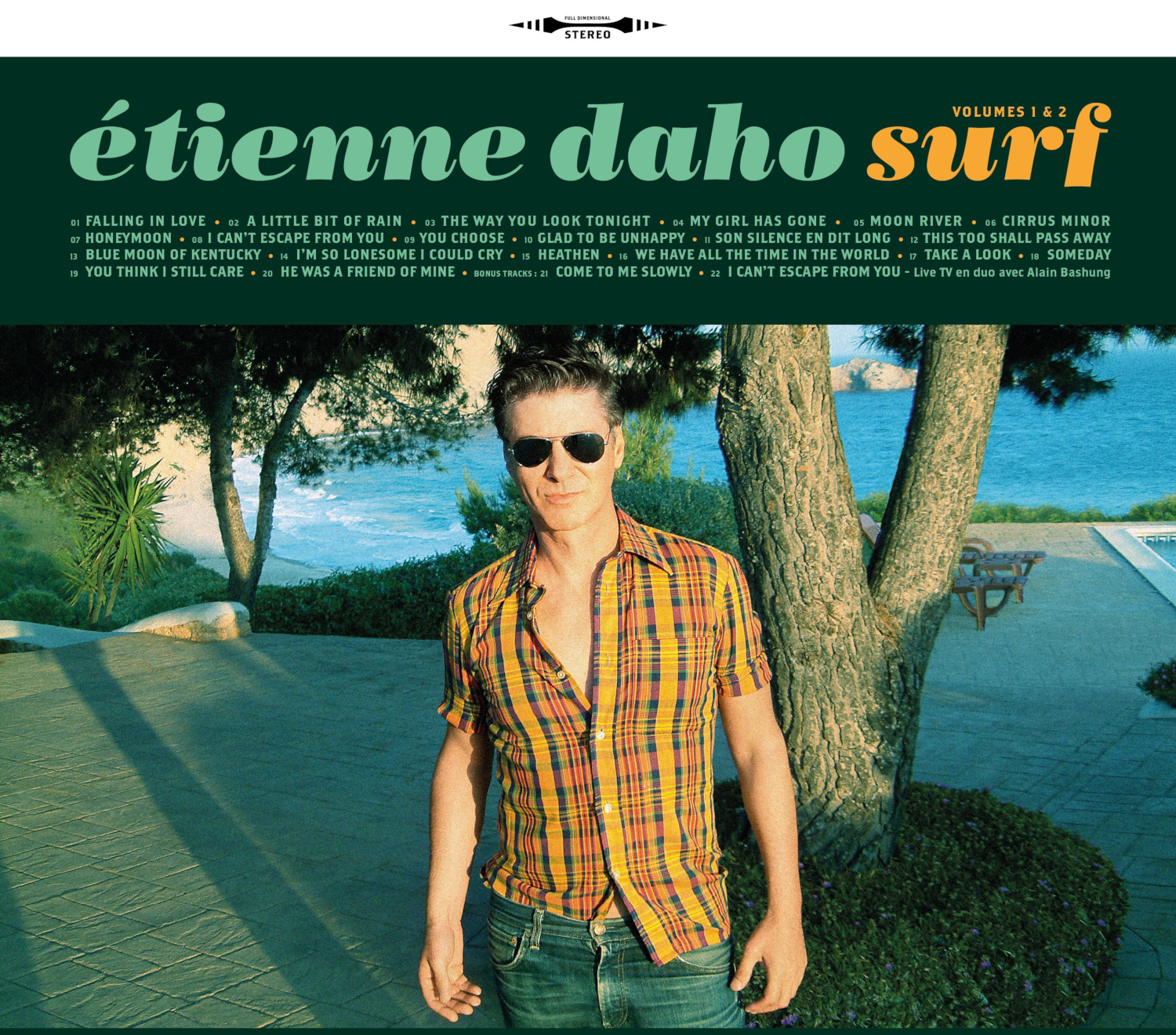 Pochette d'album avec un homme, un arbre et des titres d'album en français.