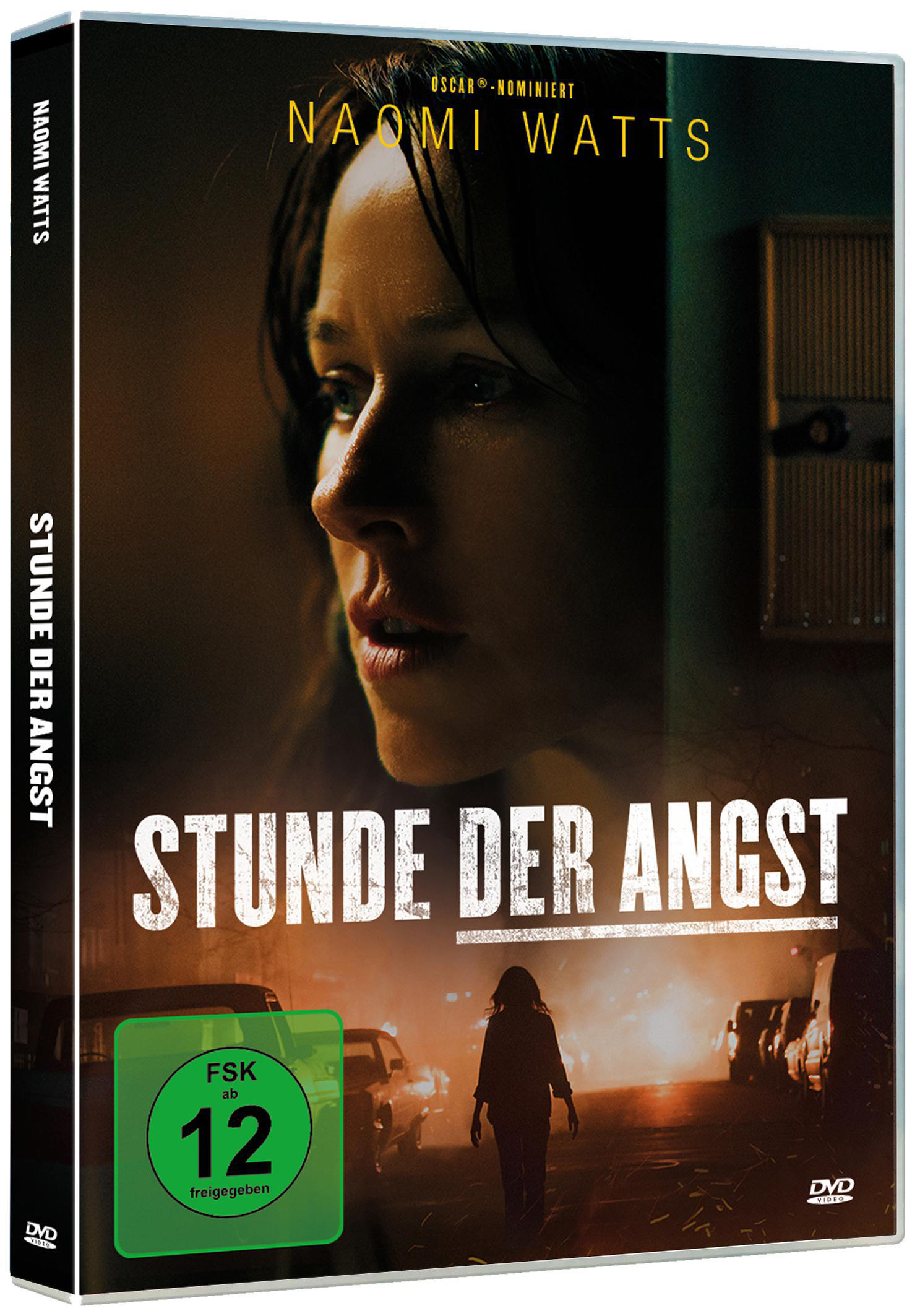 DVD-Cover mit Naomi Watts, Titel 'Stunde Der Angst' und Straßenszene.