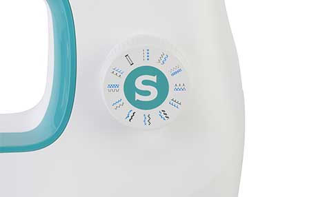 Sewing machine dial with stitch pattern selections, white body.