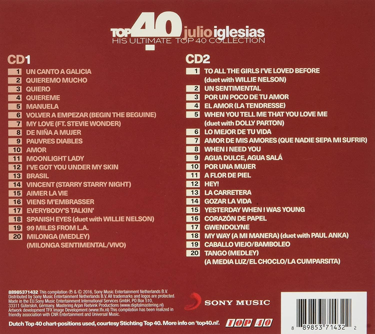 Pochette d'album d'une collection 'Top 40' de Julio Iglesias.