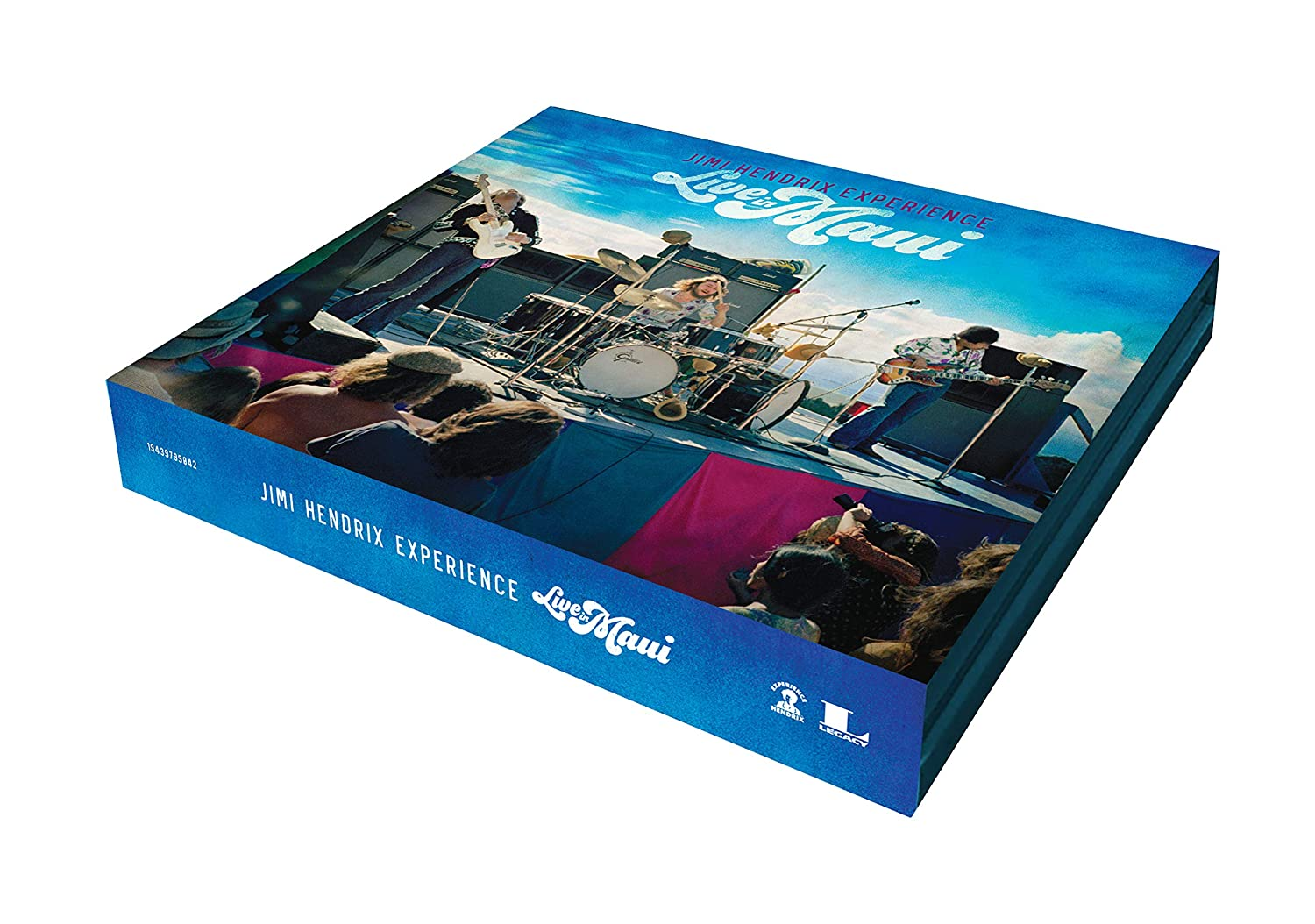 A Jimi Hendrix Experience album, Live at Maui, box set. Egy doboz a zenekar fellépésének fotójával.