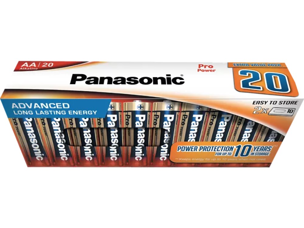 Caja de 20 pilas alcalinas AA Panasonic.