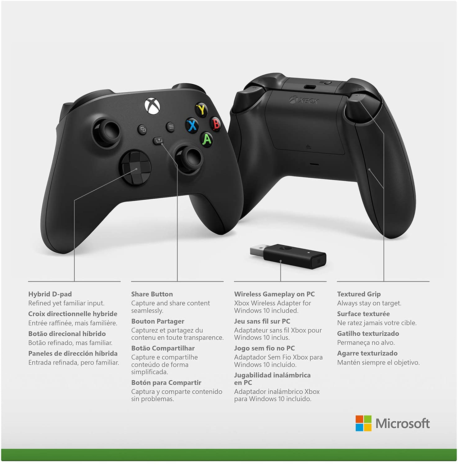 MICROSOFT HW Manette sans fil Xbox Noir + adaptateur sans fil Windows 10/11 (1VA-00002)
