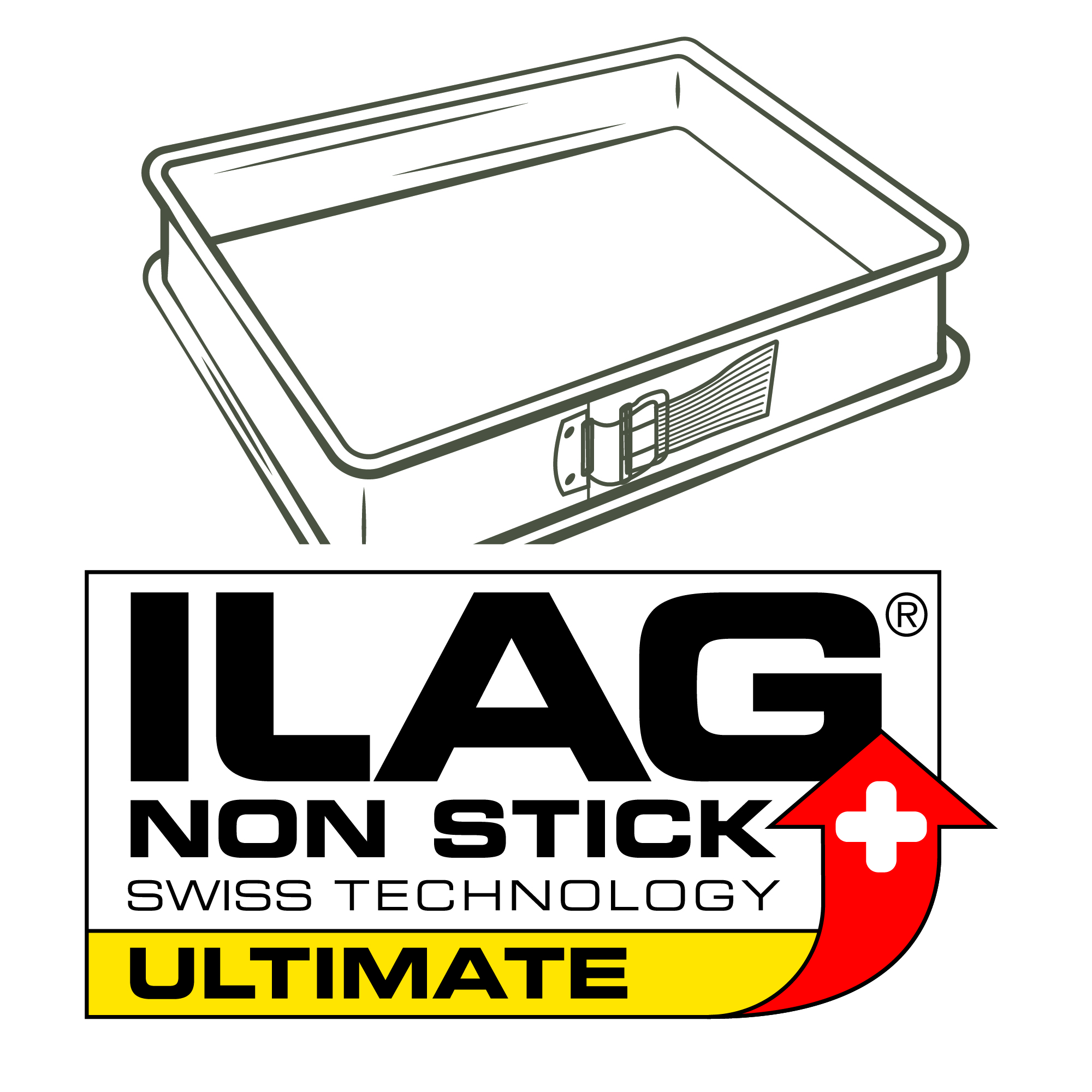 Rechteckige Backform mit ILAG Antihaft-Logo und dem Wort ULTIMATE.