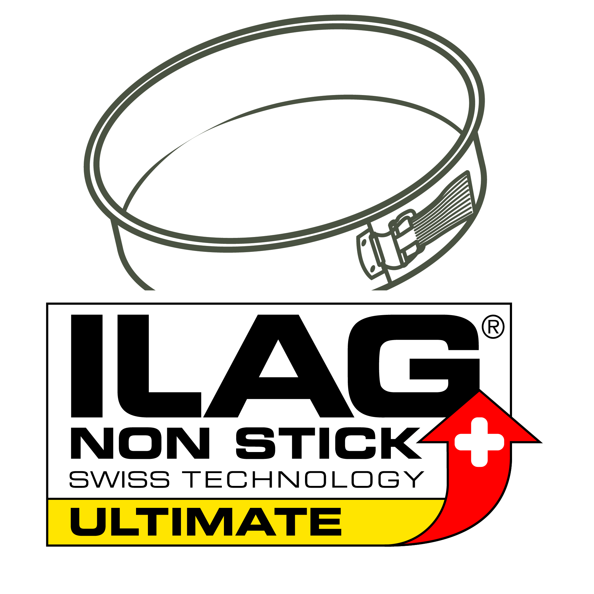 Antihaft-Backform mit Verschluss, ILAG-Logo und Schweizer Technologie.