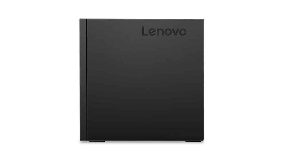 Carcasa de PC Lenovo negra con el logotipo de Lenovo en la parte frontal. Fondo negro.