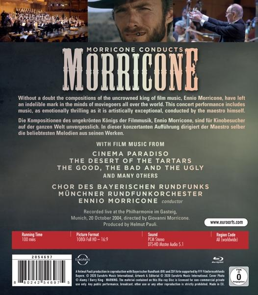 DVD-Cover von Morricone dirigiert Morricone. Enthält den Dirigenten und Filmszenen.