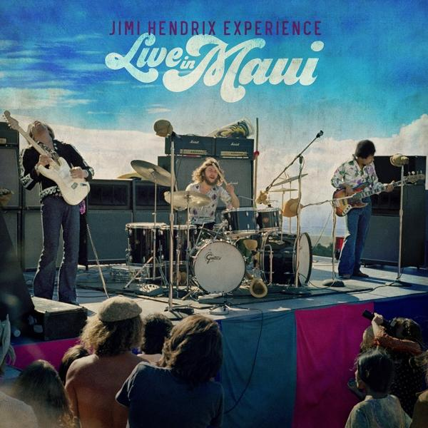 Album borító, Jimi Hendrix band élőben a színpadon a közönséggel.