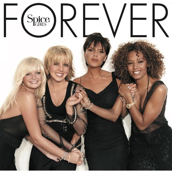 Spice Girls album borító. Négy nő fekete ruhában kézen fogva. Fehér háttér.