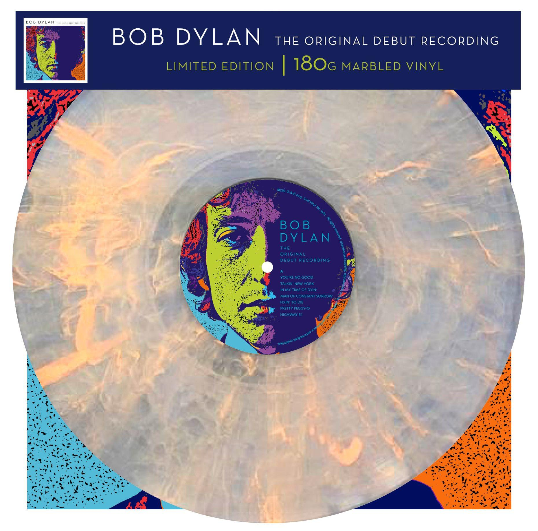 Bob Dylan LP színes portréval és márványozott vinyllel.