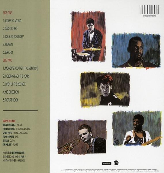Albumcover mit Text und Fotos von Bandmitgliedern. Text enthält Songtitel und Credits.