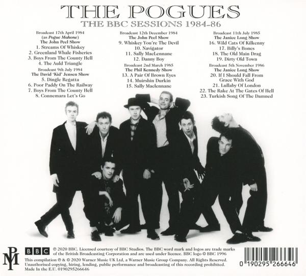 Albumcover von The Pogues' BBC Sessions 1984-86, mit Bandmitgliedern und Titelliste.