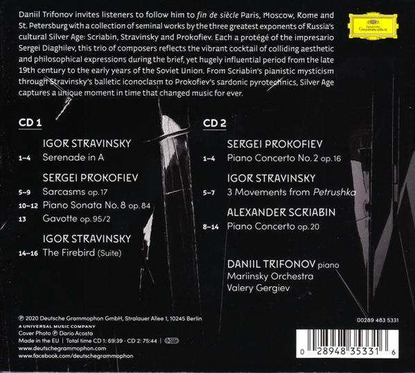 Ein CD-Case. Text listet Tracks von Igor Strawinsky, Sergej Prokofjew und Alexander Skrjabin auf.