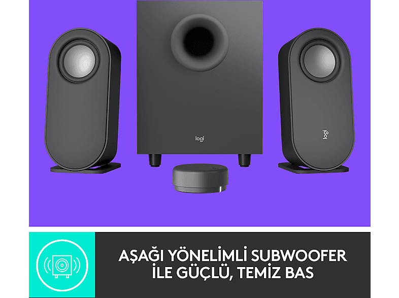 LOGITECH Z407 Subwoofer 2.1 Kablolosuz Bluetooth Bilgisayar Hoparlörü Siyah_2