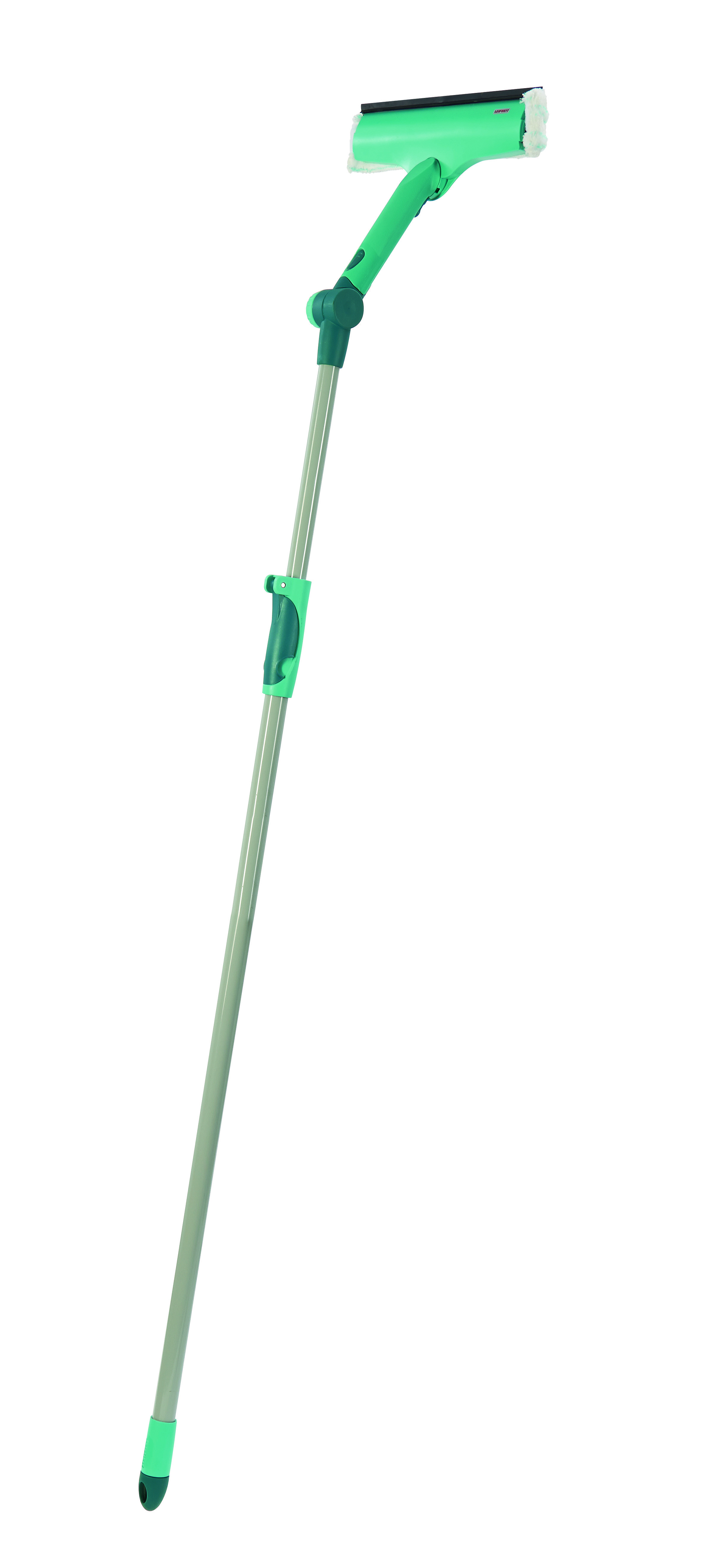 Grüner und silberner Fensterreiniger mit verstellbarem Griff.
