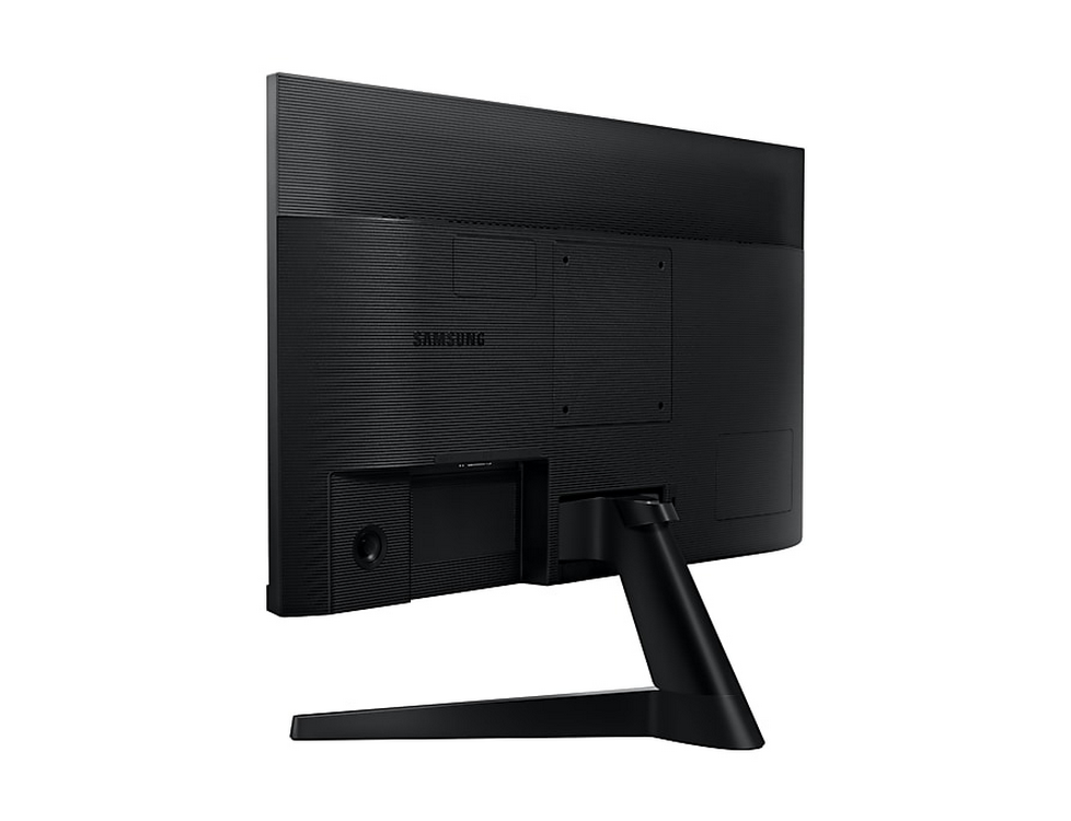 Parte trasera de un monitor de computadora Samsung negro. La pantalla es lisa. El logotipo de Samsung es visible.