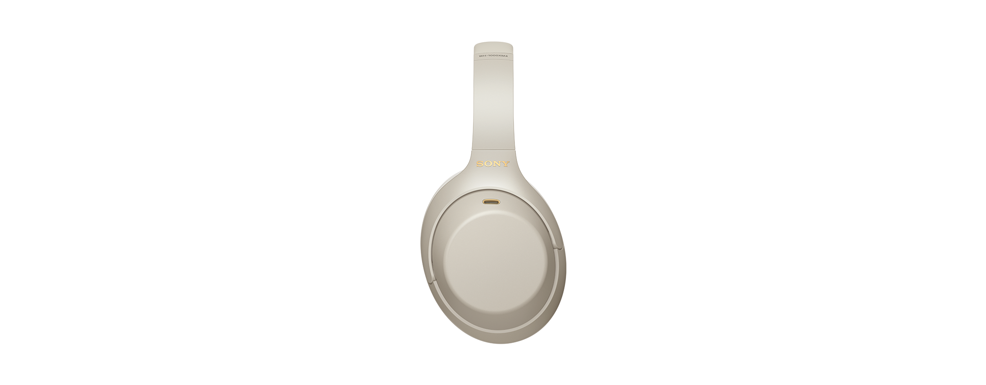 Beige Over-Ear-Kopfhörer von Sony. Die Ohrmuscheln sind rund und der Kopfbügel ist sichtbar.