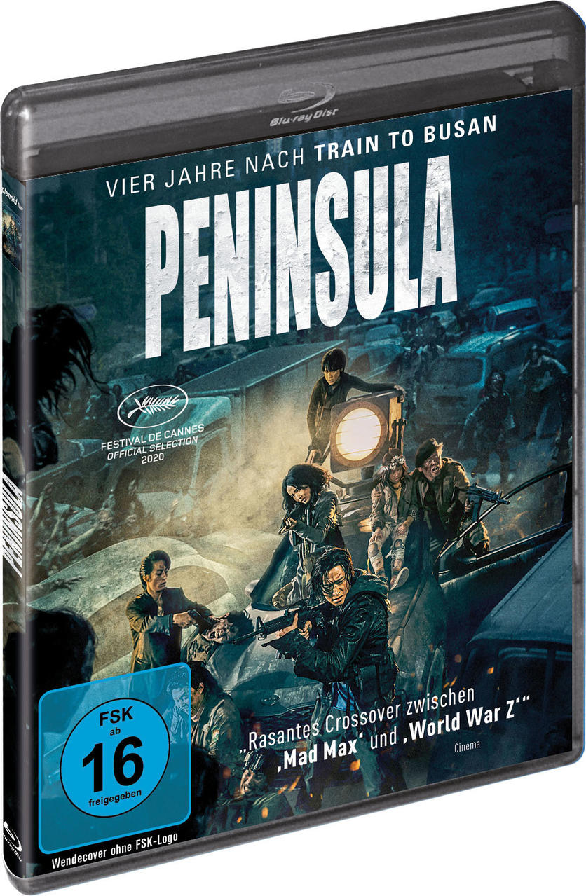 Blu-ray-Cover von Peninsula mit Actionszene, Menschen mit Waffen. Text auf Deutsch.