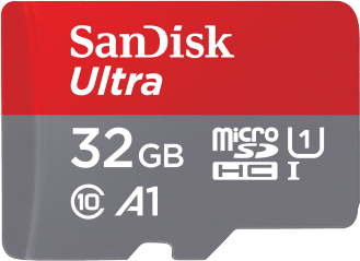 Carte micro SD rouge et grise avec du texte.