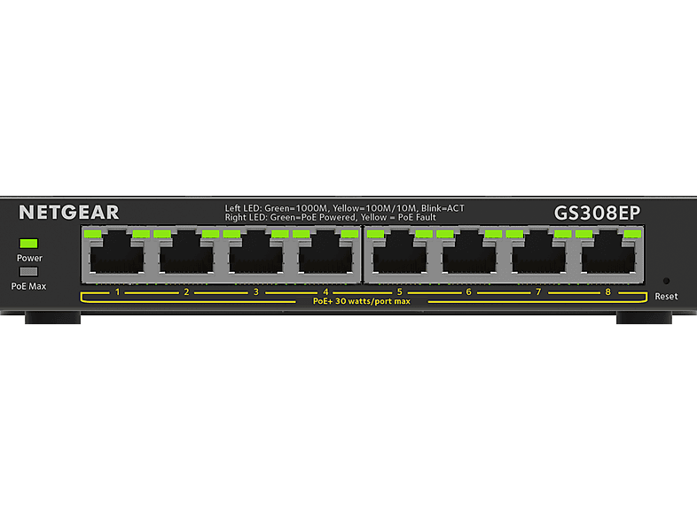 NETGEAR SOHO GS300 Desktop Gigabit Smart Switch, 8x RJ-45, 62W PoE+, Schwarz (GS308EP-100) — Foto 5 von 5