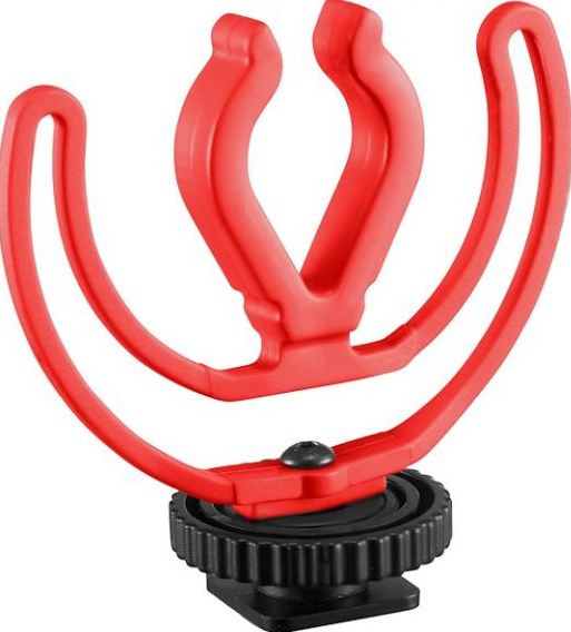 Support de micro rouge avec base noire.