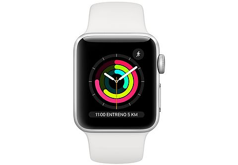 Apple Watch Series 3 GPS, 38 mm, Caja de Aluminio Plata, Correa Deportiva, Blanco