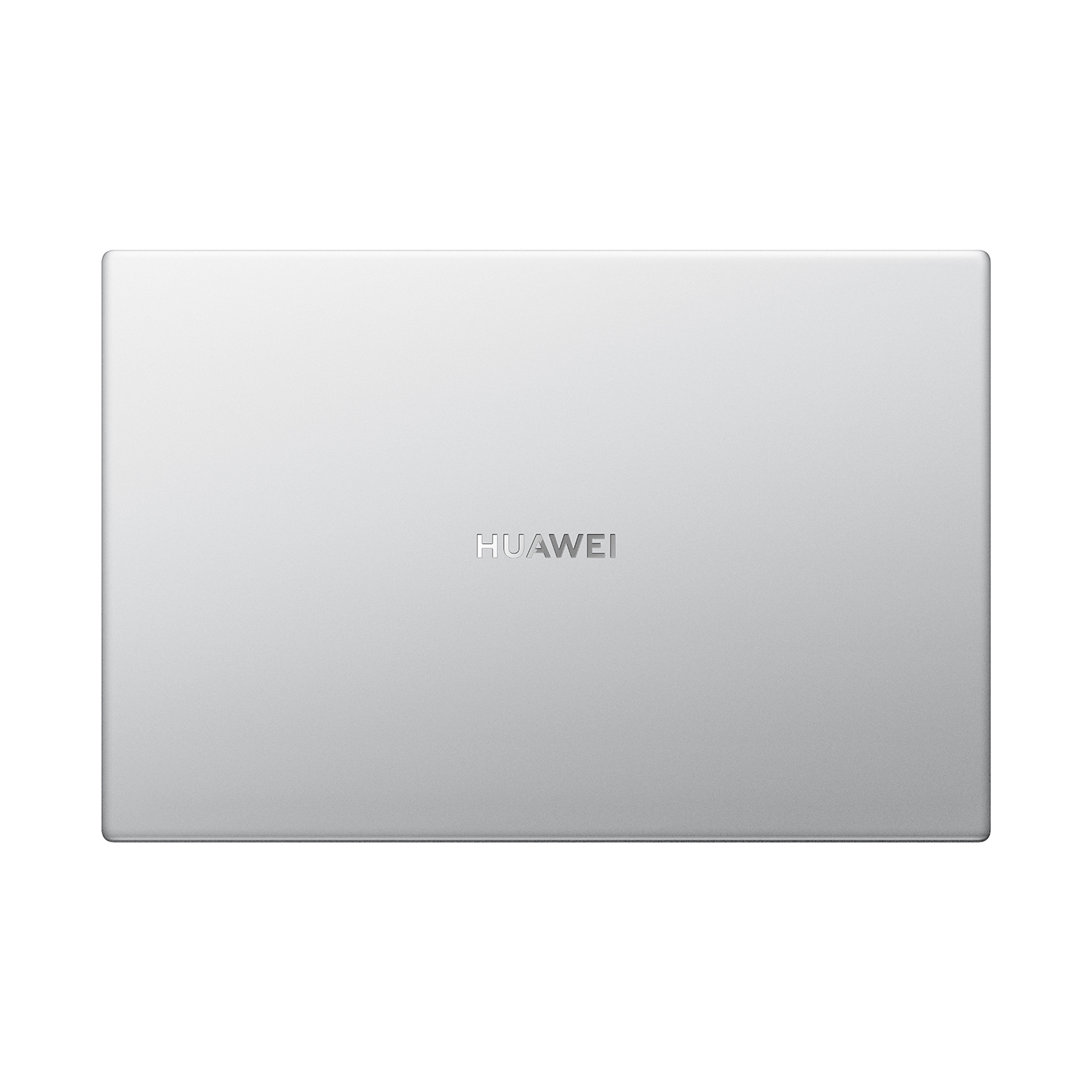 Siyah bir arka plan üzerinde kapalı gümüş bir Huawei dizüstü bilgisayar.
