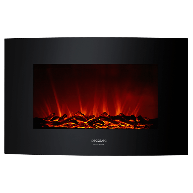 Chimenea - Cecotec Ready Warm 3500 Curved Flames, 35", 2000W, 30m², 2 modos, Control remoto, Negro